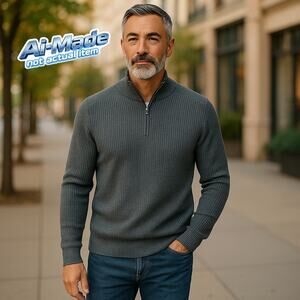 Pact Men’s Organic Cotton Pullover Gray Mock Neck 1/4 Zip Sweater Chunky NWT M L